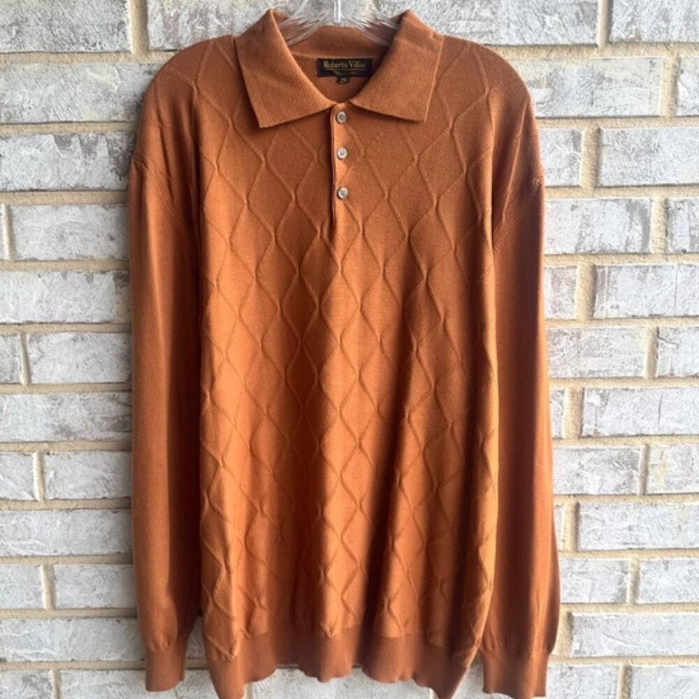 Roberto Villini Italy Long Sleeve Collared Textured Pullover Sweater Size XL